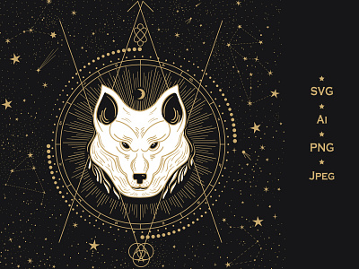 Animal Totem. Wolf ancient animal constellation geometry gold gold line art night sky oscillations pet power sacred shamanism starry sky vibes vibrations