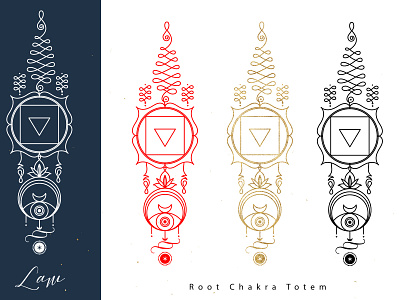 Root chakra totem.Chakras Totems Collection. chakra crown design geometry heard icon illustration logo root sacral chakra sacred totem typography vector yoga