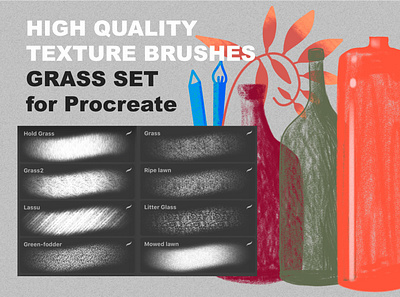 Procreate texture brushes. GRASS SET app apple brushes drawning dry dust grass grunge noise pastel pencil procreate quality texture brushes texture