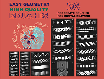 Procreate "Easy Geometry" digital drawing brushset 000 app apple brushes drawing drawning dry dust geometric grass grunge noise pastel pattern pencil procreate texture