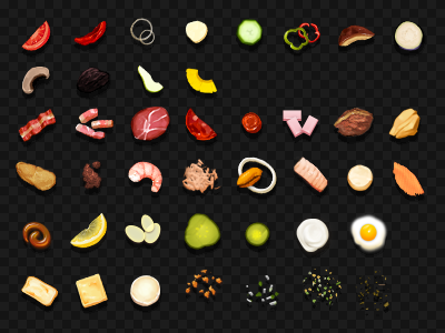Pizza toppings food game illustration pizza toppings