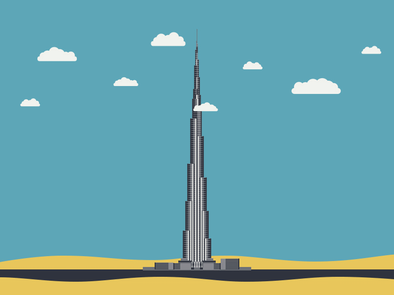 Burj Khalifa, Dubai, UAE after effects animation architecture burj khalifa city clouds dubai gif motion graphics sand tower uae