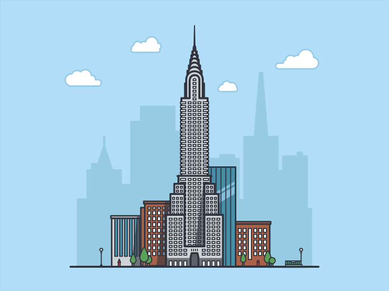 Chrysler building, New York, USA after effects animation architecture building chrysler city clouds gif motion graphics new york tree usa