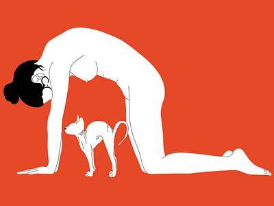 Yoga girl with cat cat exercise fitness flat design gym buddy human and cat human and pet illustration pets yoga