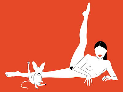 Stretching girl and cat exercising fitness flat illustration human and cat human and pet illustration stretching woman yoga