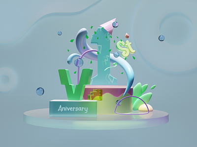 1st Aniversary Vektora - 3D concept 1st 3d 3d assets aniversary app asset birthday blender branding cake design graphic design happy birthday illustration logo modeling typography vector