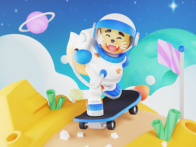 Space 3D Illustrations 🛰✨ 3d 3d modeling 3dillustrations animation astro astrounot blender cat cute character 3d cute 3d cute character galaxy nft planet product design space