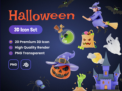 20 3D Icon Set Halloween autumn background celebration design halloween holiday horror party pumpkin scary spooky vector