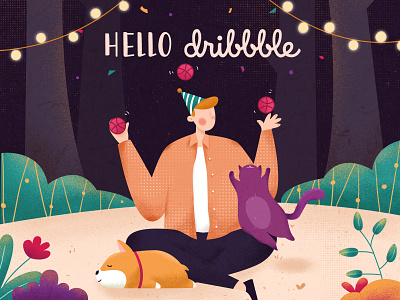 Hello Dribbble! forest illustration pet travel ui