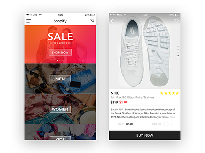 Shopify app free ios iphone7 nike psd shop shopping ui ux white