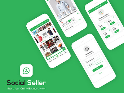 Social Seller B2B Ecommerce App UI android android app design app apparel application b2b ecommerce garment green home lato login product social app subscription ui ux whatsapp