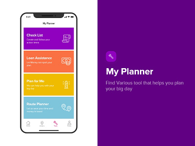 My Planner Screen - Tools app colors design planner ui wedding