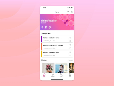 Wedding Planner Home Screen-Banner Design banner design home screen ios app iphone patterns tabs task list ui wedding