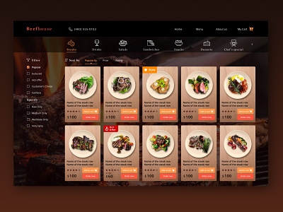 Steakhouse menu list content design design list ui ux web