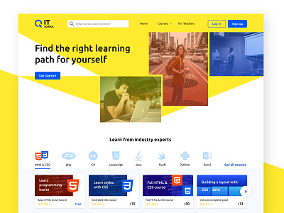 It School Landing page (plus courses) content design design ui web