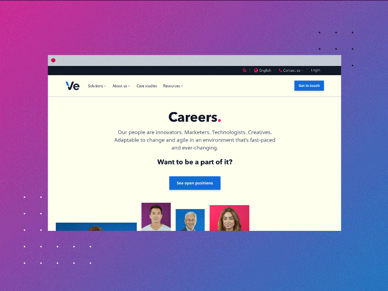 Careers web page snapshot about us brand brand values branding careers careers page company culture digital graphic design jobs jobs board page overview page scroll people scrolling staff typography web web design