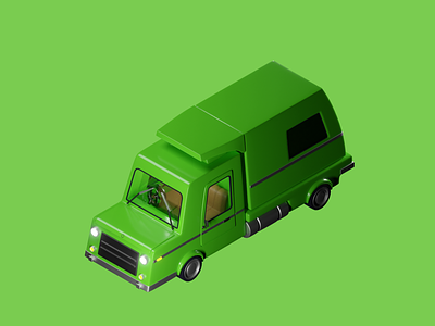 Cartoon isometric truck 3d blender car cartoon design green isometric track