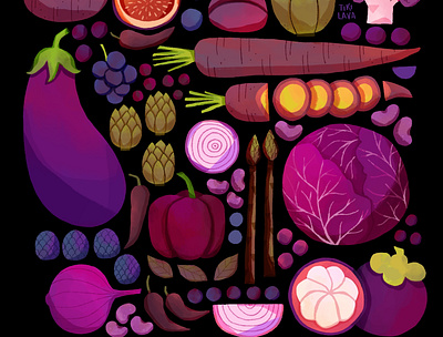Purple and blues advertising digitalart editorial food fruits healthy illustration organic vegan vegetables