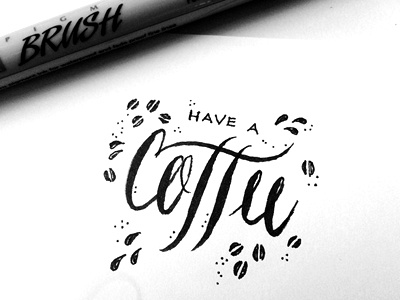 National Coffee Day beans brush coffee dots hand lettering pen