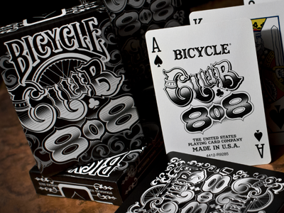 Club 808 bicycle card cards club deck decks drawn hand illustration logo type