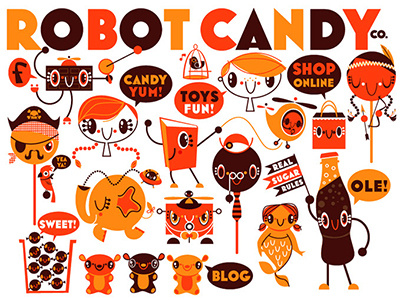 Robot Candy Co. anthropomorphic candy illustration orange