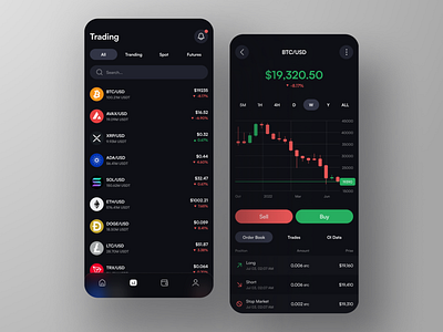 Cryptocurrency Exchange App appdesign bitcoin blockchain clean design crypto crypto exchange cryptocurrency dark exchange figma finance financial app fintech mobileapp nft ui uiuxdesign