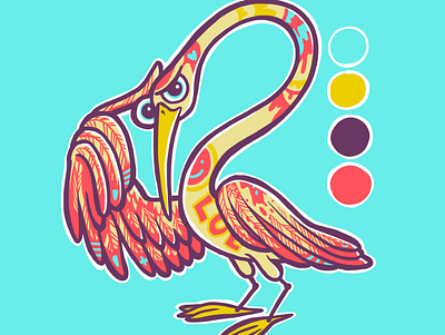 Tattooed Heron artist bird blue brand confused happy heron illustration pink procreate procreate app purple tattoo tattoo art yellow