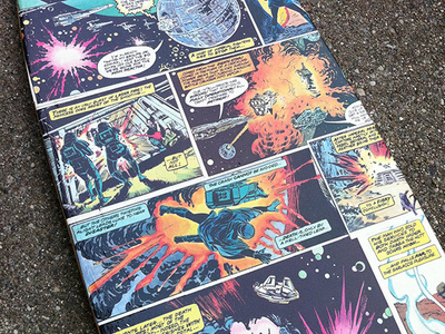 Vintage Comic cells on a skateboard deck