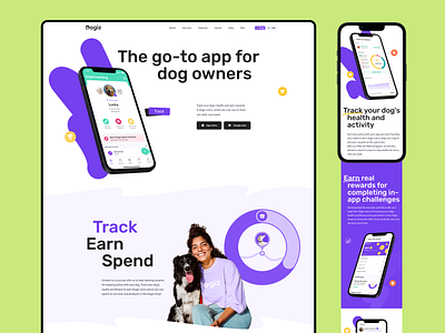 Dogiz - Home page app branding design dog dogs hero image home page illustration landing logo mobile pets purple responsive ui ux web website