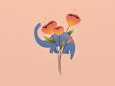 Dino bouquet design digitalart dinosaur flower grit illustration ipad procreate texture