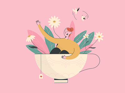 Teatime! character character design cup design digitalart flower illustration pink procreate tea teatime