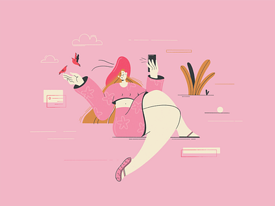 Selfie! birds character character design design digitalart girl illustration phone pic picture pink selfie summer woman