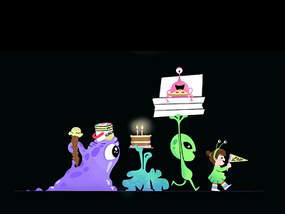 Alien pizza party aliens birthday character design illustration illustrator procreate