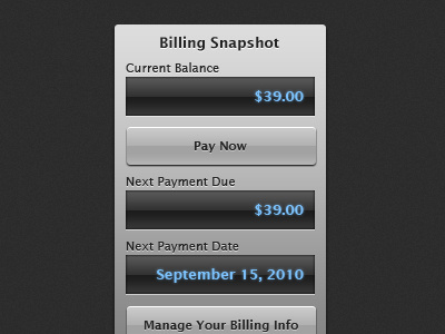 Billing Snapshot (Payment Due) ui