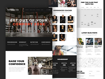 Gym homepage using WordPress and Elementor branding calendar design elementor homepage landing page wordpress