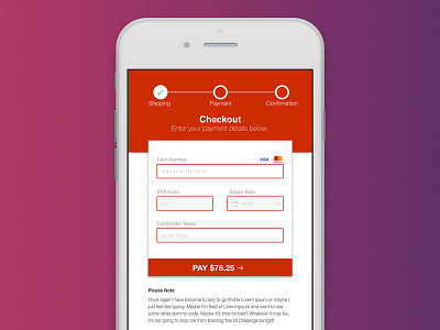 Card Payment Page - UI Design Challenge #002 2018 dailyui ecommerce gradient helvetica minimal mobile design product design red responsive sketch typography