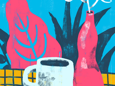 Cozy Sunday coffee illustration plant texture