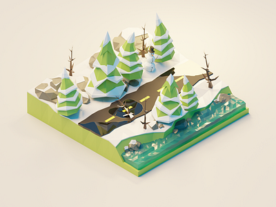 Winter Forest Road 3d blender illustration low poly lowpoly polygon runway polygonrunway