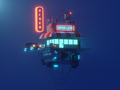 The Cloud Diner 3d blender cyberpunk dieselpunk illustration low poly lowpoly neon polygon runway polygonrunway