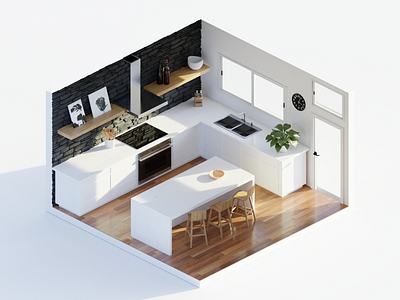 Midday in the Kitchen 3d blender design illustration kitchen low poly lowpoly modern polygon runway polygonrunway