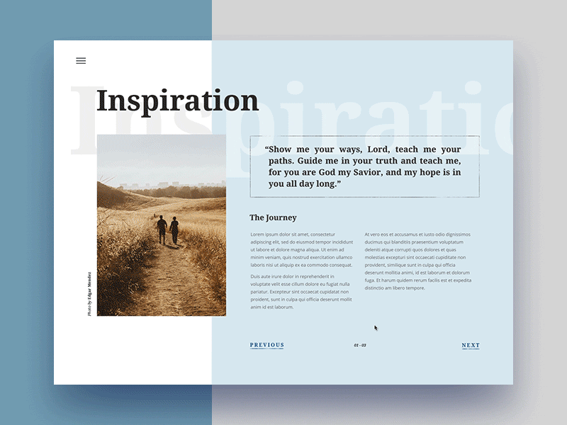 Inspiration - 3/3 blue bold clean interactive journey layout minimal path photography typography ui