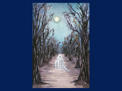 In the forest art forest ghost halloween illustration paint painting spooky watercolor