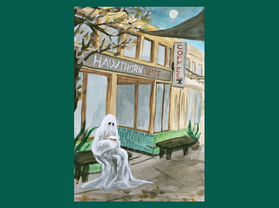 Hawthorn Coffee Ghost art coffee ghost halloween latte paint painting watercolor