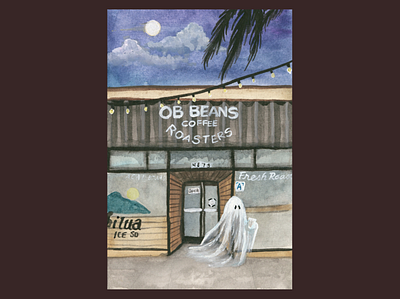 OB Beans time! art coffee ghost halloween illustration paint painting san diego watercolor