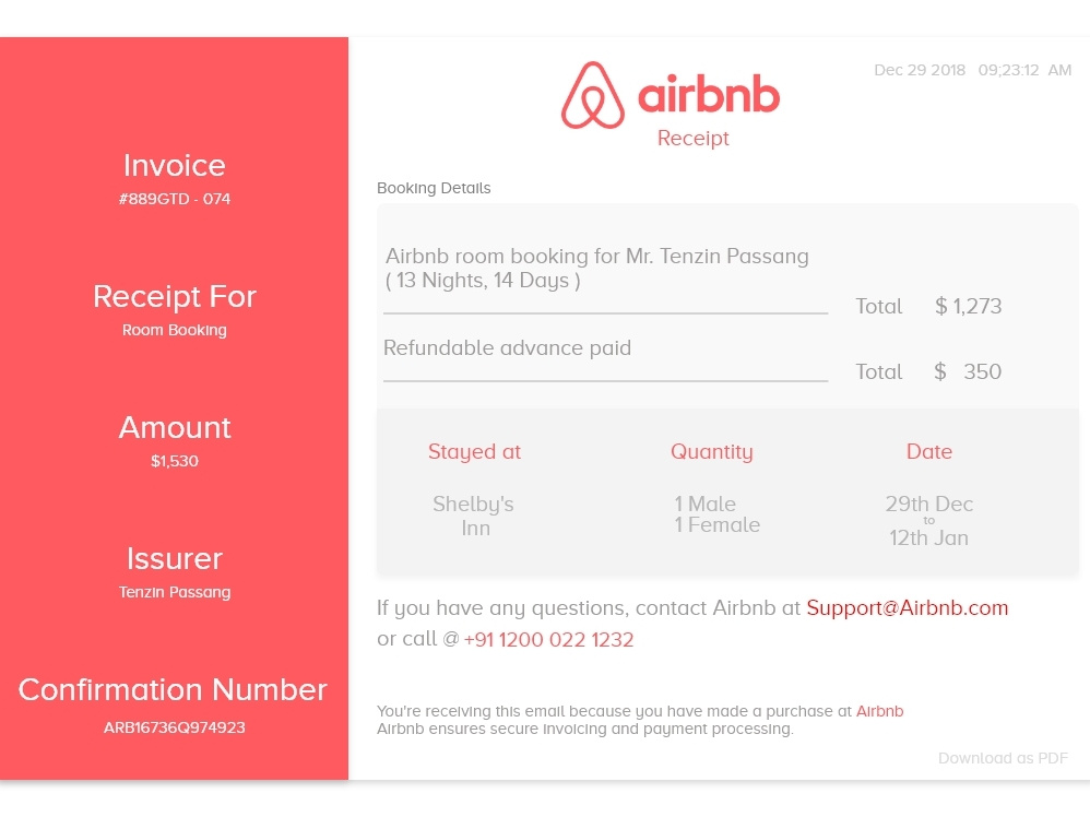 Airbnb Receipt Template