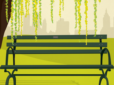 central park bench green illustration nyc tree vector