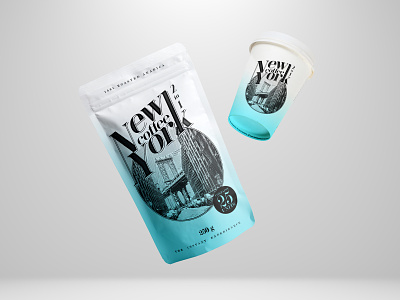 New York Coffee - Plastic Pouch Packaging - 2in1 brooklyn bridge coffee bag coffee cup coffee packaging design graphic design illustration layout layout design new york city packaging packaging design paper cup typography vector