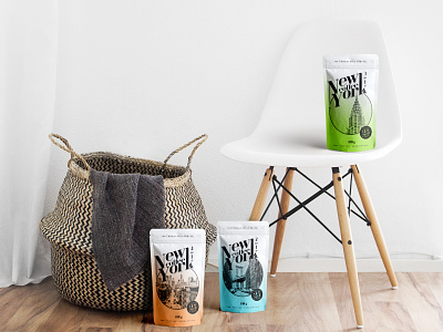 New York Coffee - Plastic Pouch Packaging - 2in1 brooklyn bridge chrisler building coffee bag coffee packaging design editorial layout graphic design illustration layout layout design new york package design packaging plastic pouch skylines typography vector
