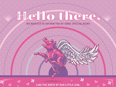 Nora Invite: Intro announcement design flying pig illustration pig pixel art pixel illustration print print design