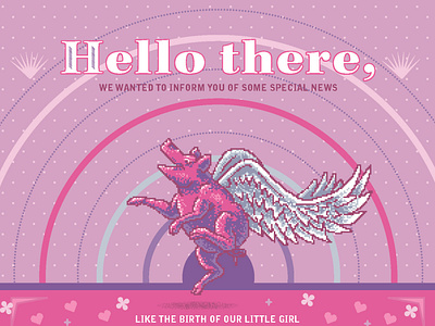 Nora Invite: Intro announcement design flying pig illustration pig pixel art pixel illustration print print design